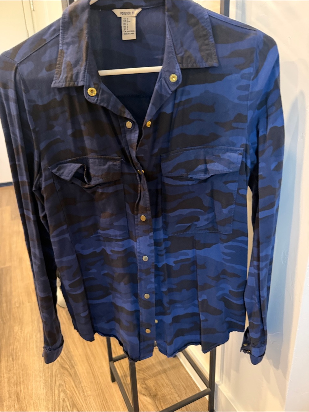 Navy and Black Camo Button-Down Shirt